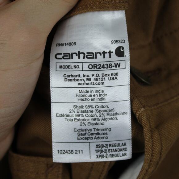 Carhartt Overalls Womens XS Brown Loose Fit Duck Canvas Bib Workwear Carpenter - Picture 8 of 12